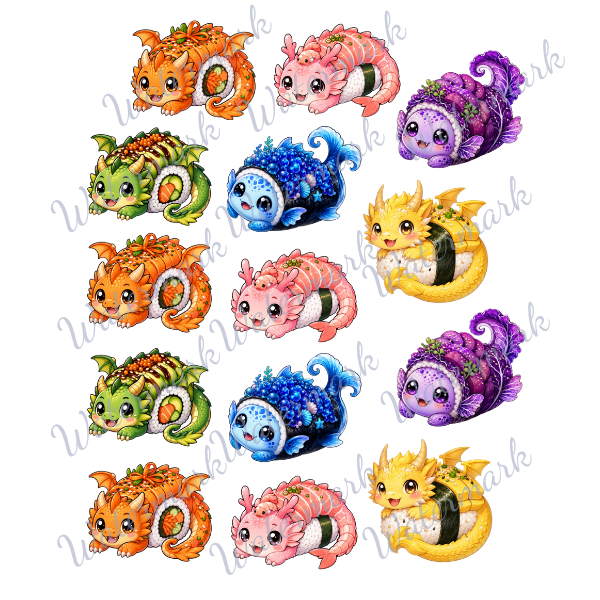 Sushi Dragon Stickers 2 Inch - 2.5 Inch High Quality Sticker Set