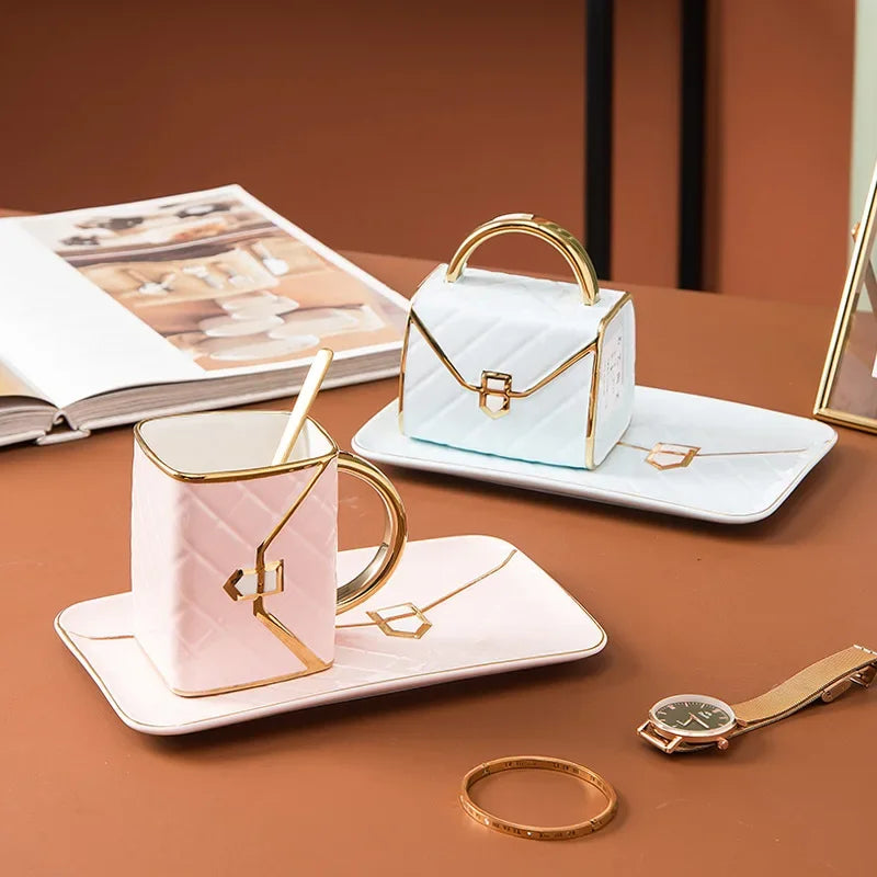Purse & Pour Mug - Porcelain Handbag Cups and Saucer Set