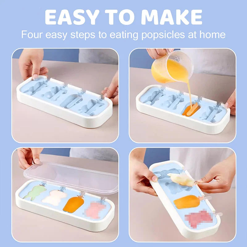 PopsiclePal Set - Popsicles Molds Kids, Baby, Cute Shapes Silicone Mini Popsicle Molds BPA Free Reusable Ice Cream Mold Popsicle Maker Set