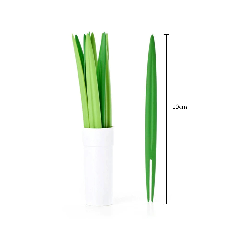 BambooBite Mini Set - Creative 10pcs/Set Green Bamboo Leaf Fruit Fork/Cocktail Fork