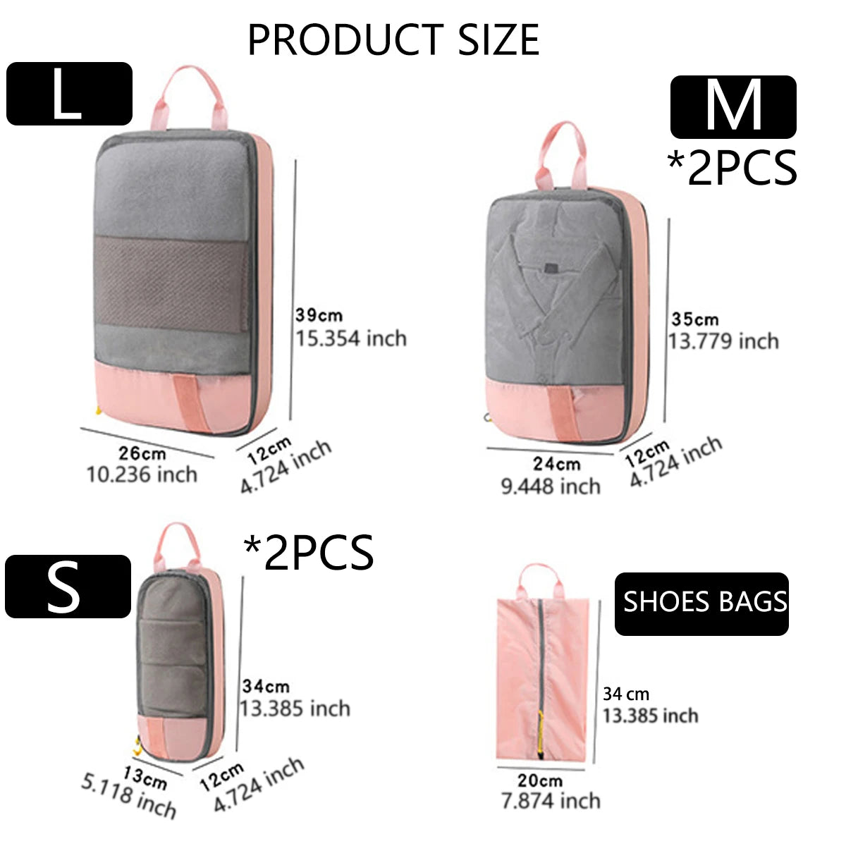 Shrink Pack Pods - 6 Piece Luggage Compression Travel Organizer Bags