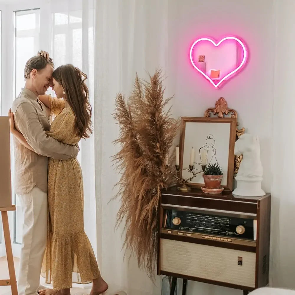 Luminous Heart Mirror - Dimmable USB Powered LED Night Light