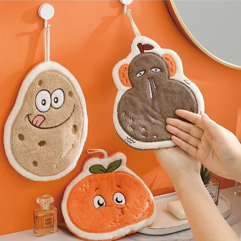 HarvestHug Towels - Cute Hand Towel Cartoon Wipe Handkerchief Rag Vegetable Shape Towels for Kitchen Bathroom, KidsHanging Towel Soft Dish cloth