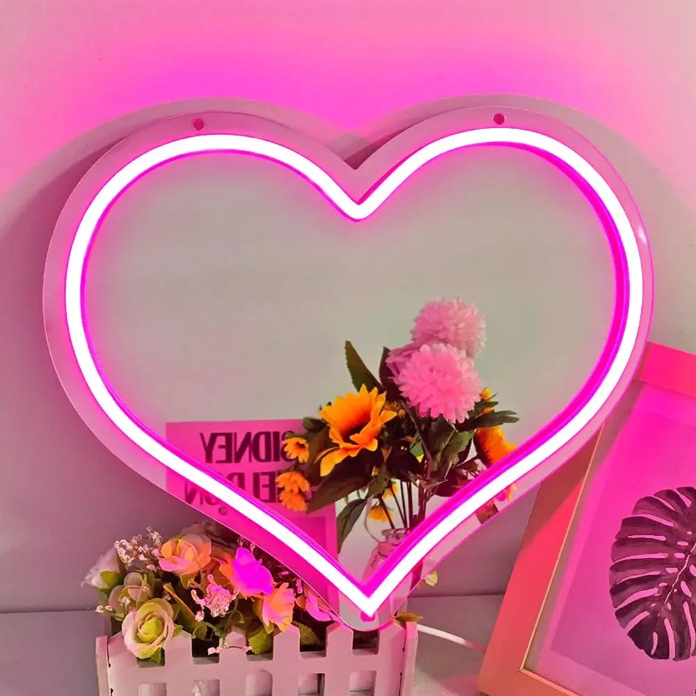 Luminous Heart Mirror - Dimmable USB Powered LED Night Light