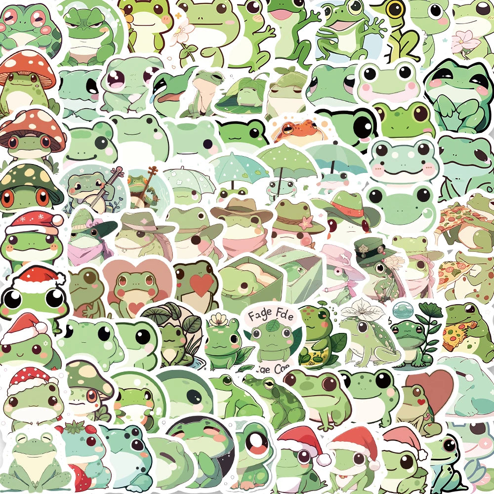 LilyPad Laughs - 100PCS Cute Cartoon Frog Stickers Great for Handbooks Phone Cases Laptop Suitcases Water Cups Waterproof Stickers