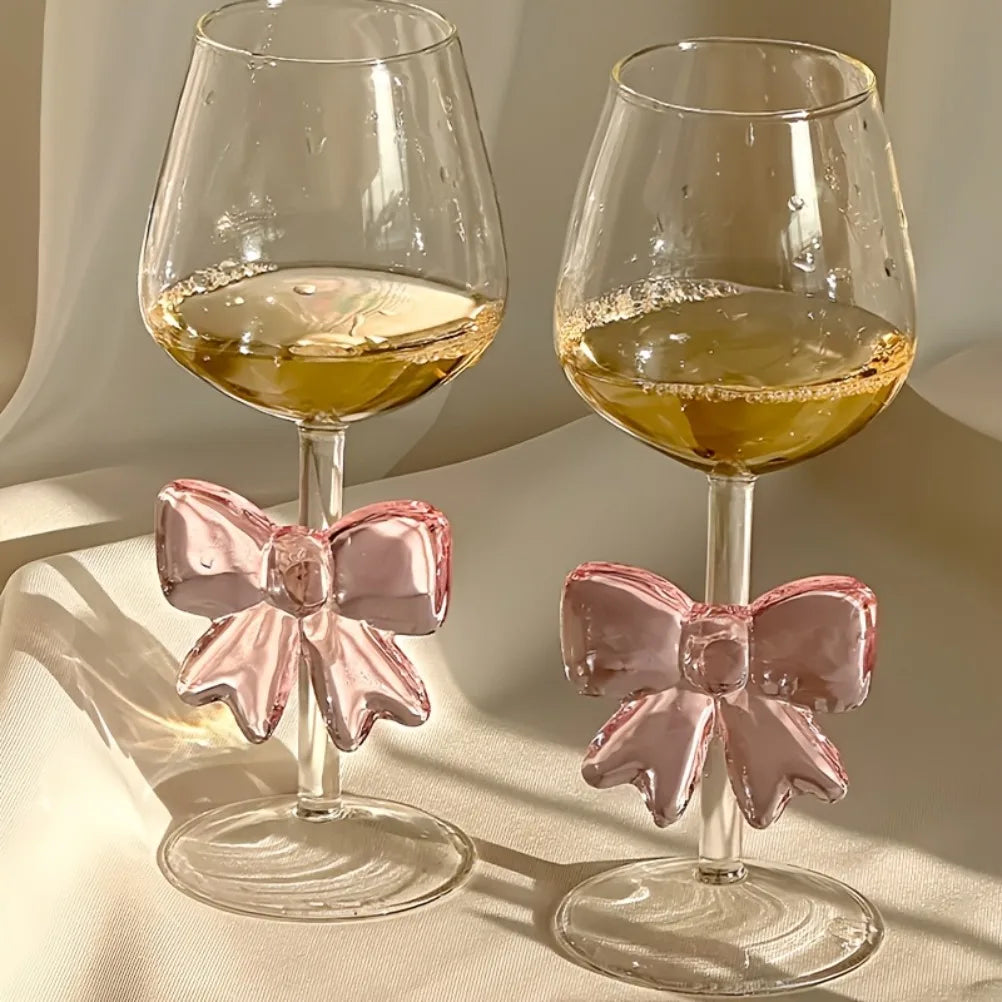 Rosé Ribbon Glass - Pink Bow Glass Goblet Heat-resistant