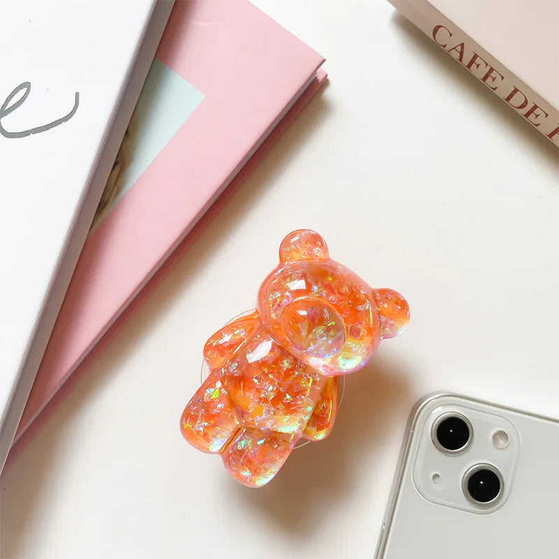 Glitter Gummy - 3D Glitter Bear Cell Phone Holder Bracket Universal Cute Finger Ring holder