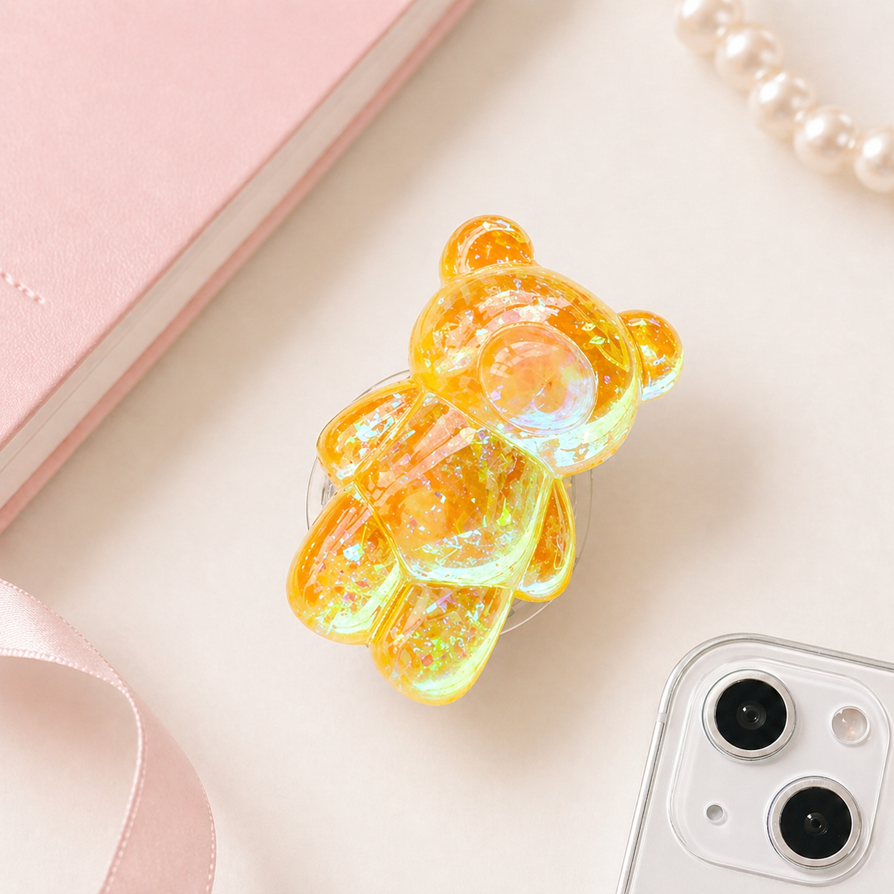 Glitter Gummy - 3D Glitter Bear Cell Phone Holder Bracket Universal Finger Ring holder