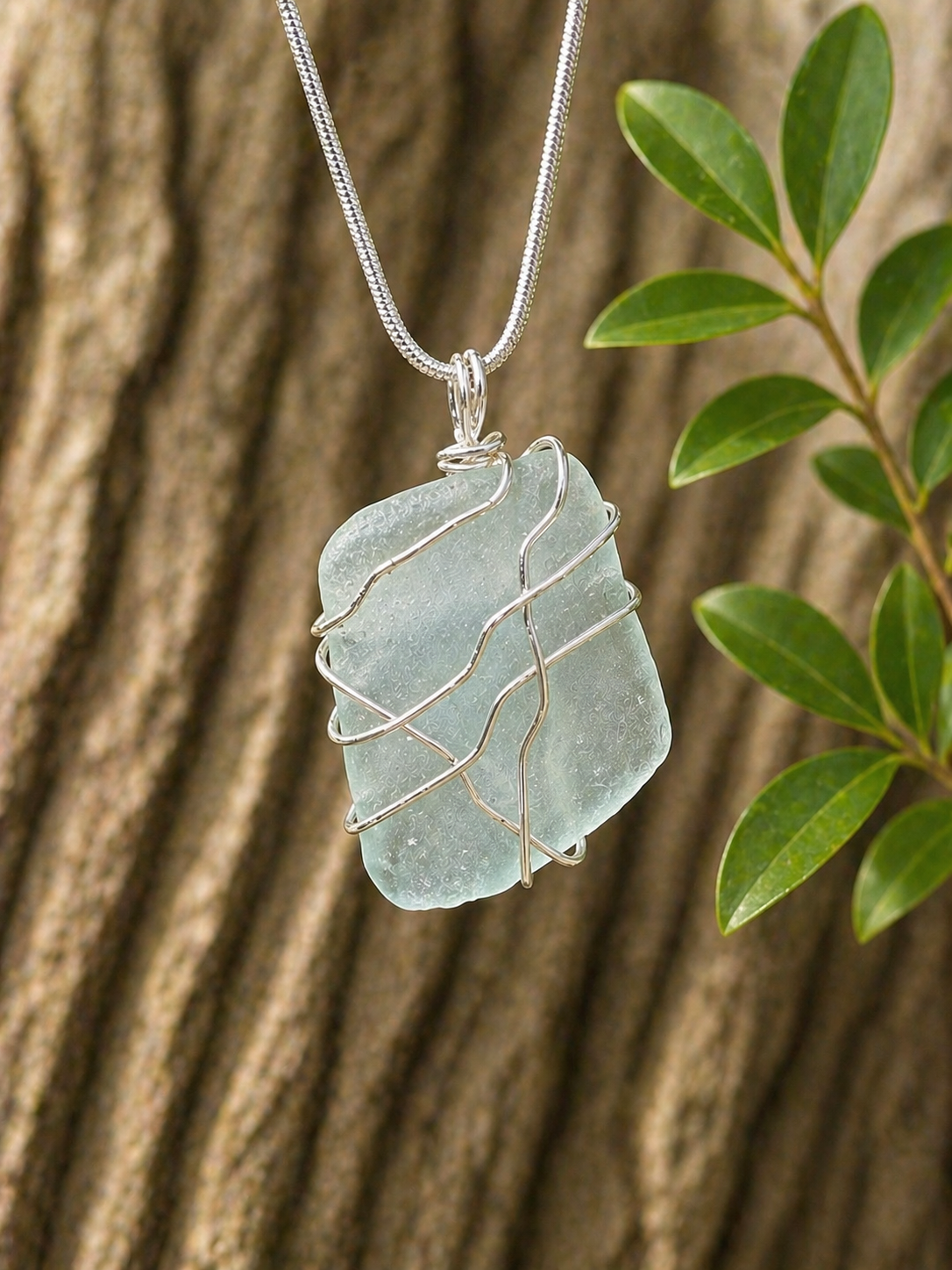Okinawa Sea Glass Necklace – Hand-Wrapped Pendant