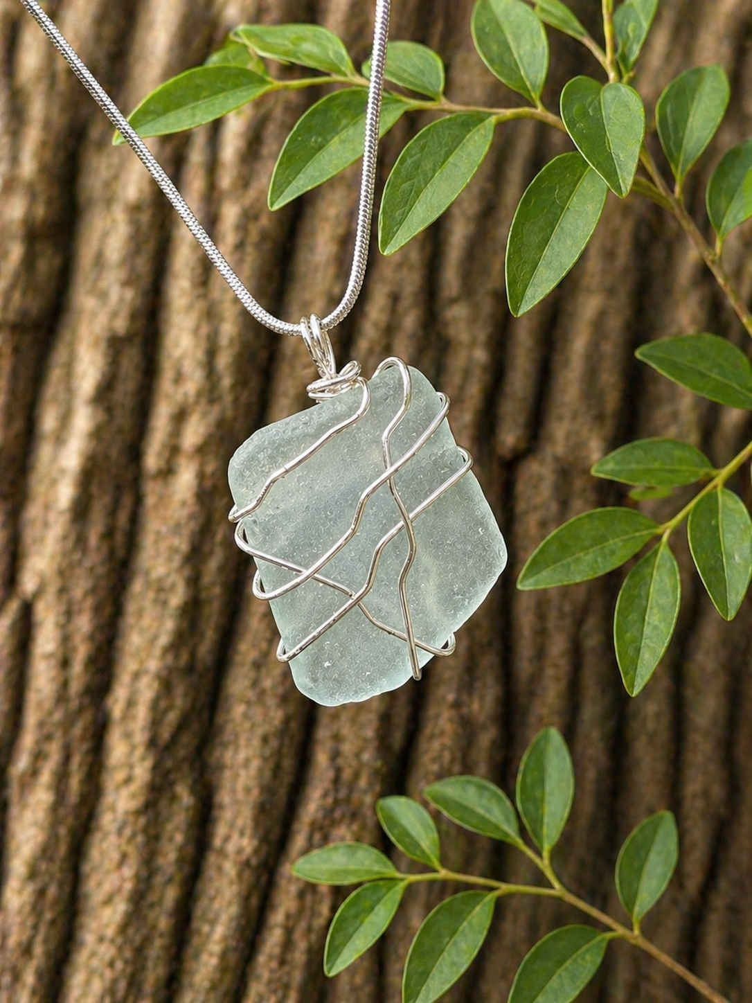 Okinawa Sea Glass Necklace – Hand-Wrapped Pendant