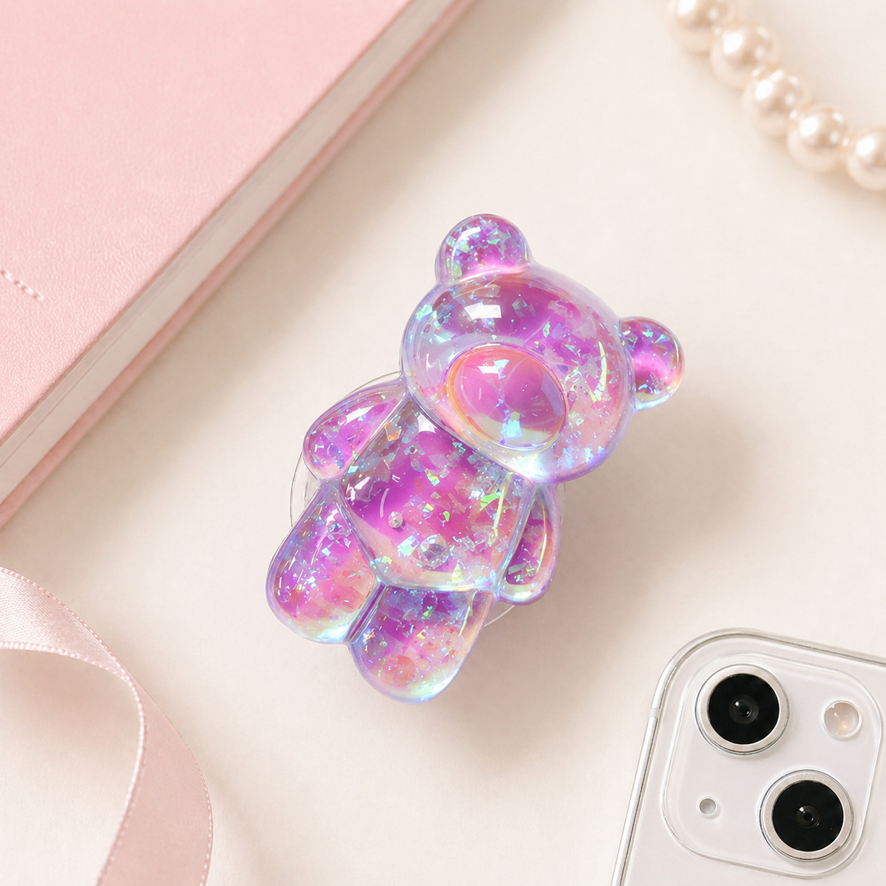 Glitter Gummy - 3D Glitter Bear Cell Phone Holder Bracket Universal Finger Ring holder