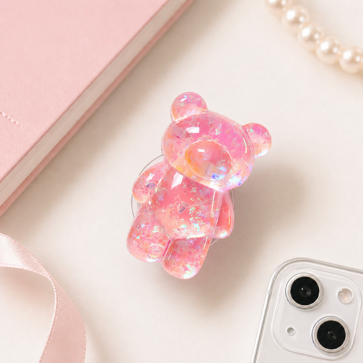 Glitter Gummy - 3D Glitter Bear Cell Phone Holder Bracket Universal Finger Ring holder