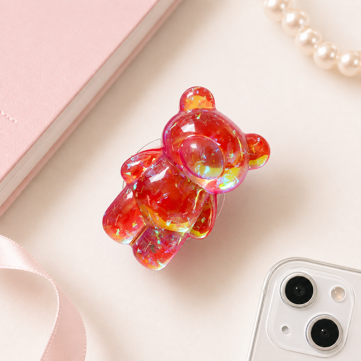 Glitter Gummy - 3D Glitter Bear Cell Phone Holder Bracket Universal Finger Ring holder