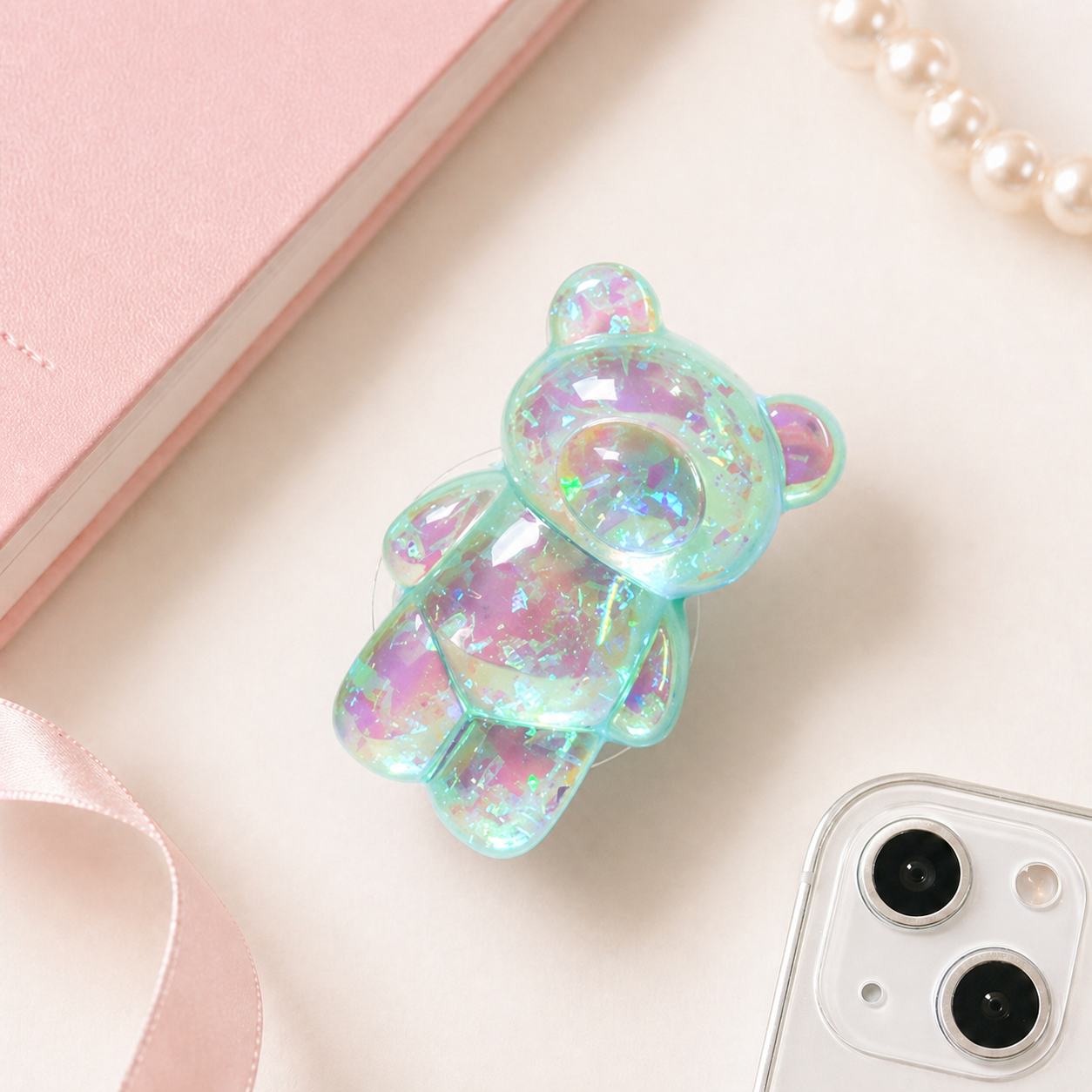 Glitter Gummy - 3D Glitter Bear Cell Phone Holder Bracket Universal Finger Ring holder