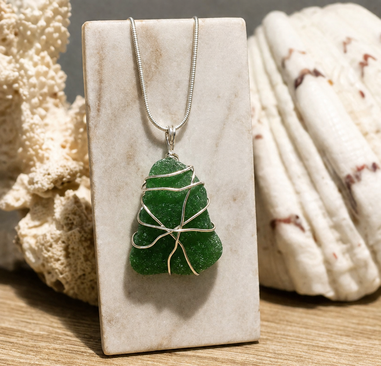 Okinawa Sea Glass Necklace – Hand-Wrapped Pendant