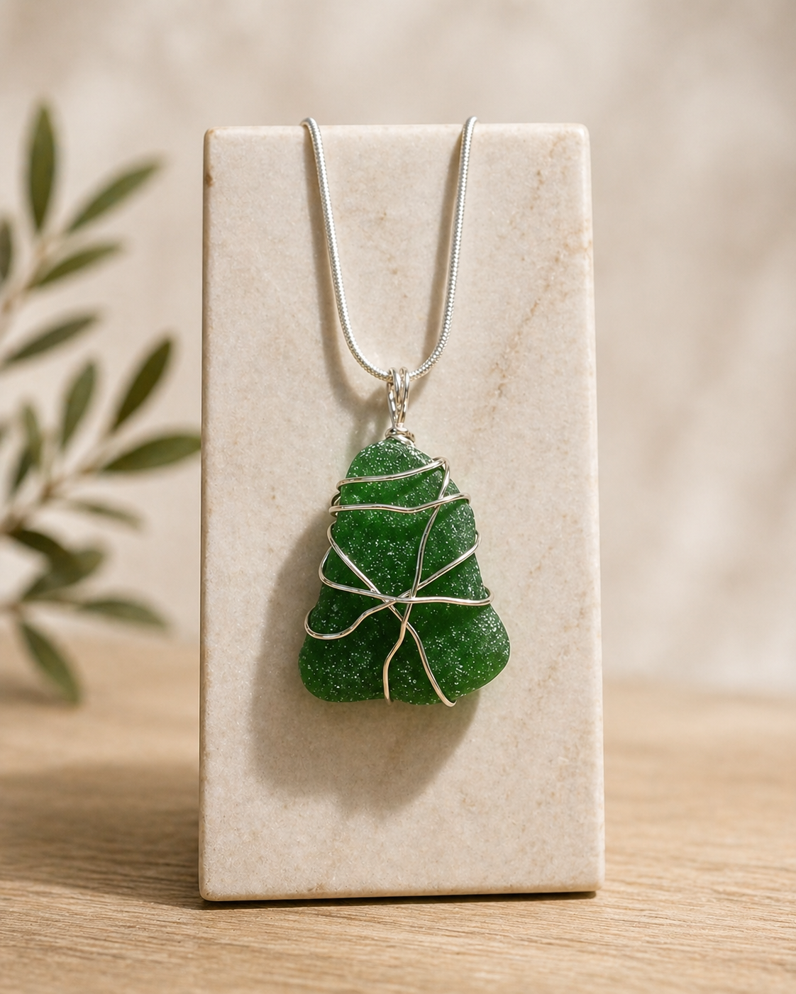 Okinawa Sea Glass Necklace – Hand-Wrapped Pendant