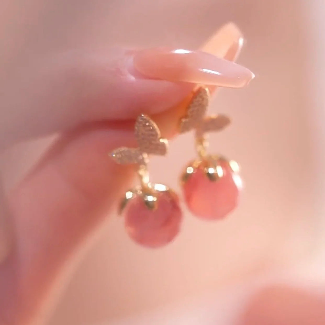 BlossomKiss Pink Resin Flower Studs - Sweet Resin Cherry Flower Stud Earrings