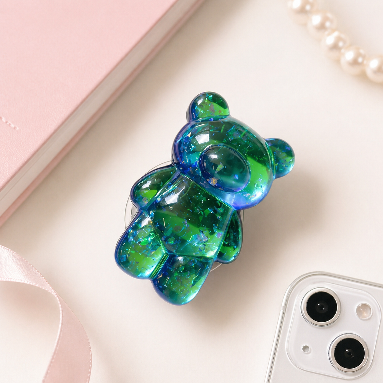 Glitter Gummy - 3D Glitter Bear Cell Phone Holder Bracket Universal Finger Ring holder