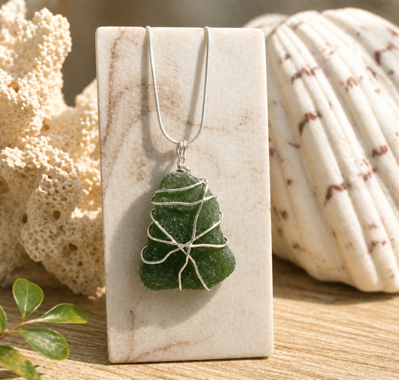Okinawa Sea Glass Necklace – Hand-Wrapped Pendant