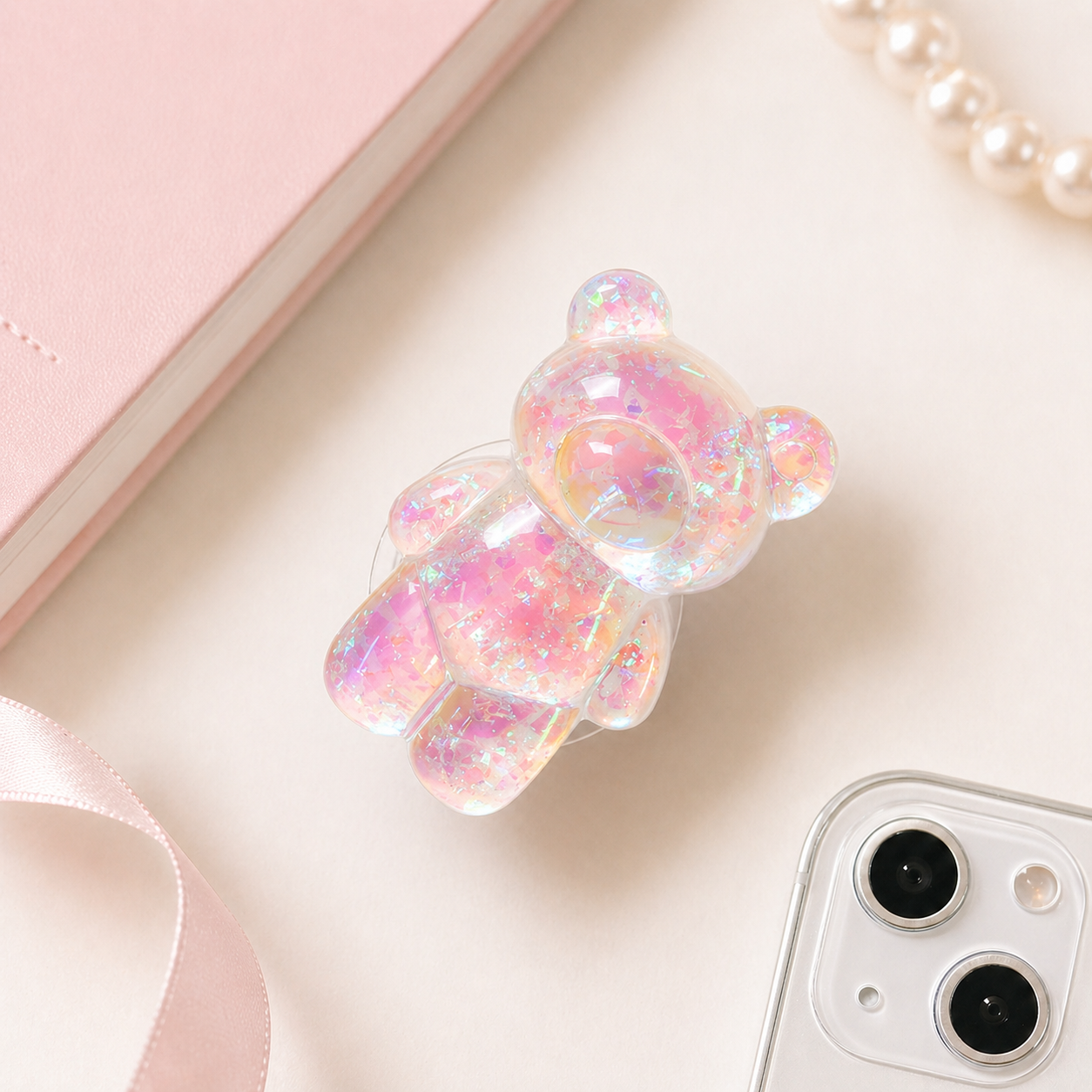 Glitter Gummy - 3D Glitter Bear Cell Phone Holder Bracket Universal Finger Ring holder