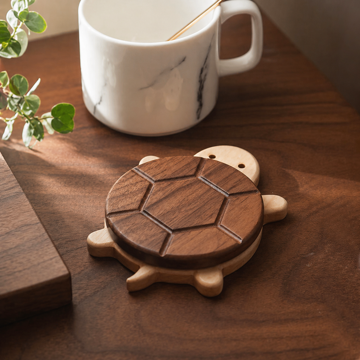 Woodland Shell Coaster - Cute Shape Black Walnut Solid Wood Turtle Coaster, Tableware Anti-scald