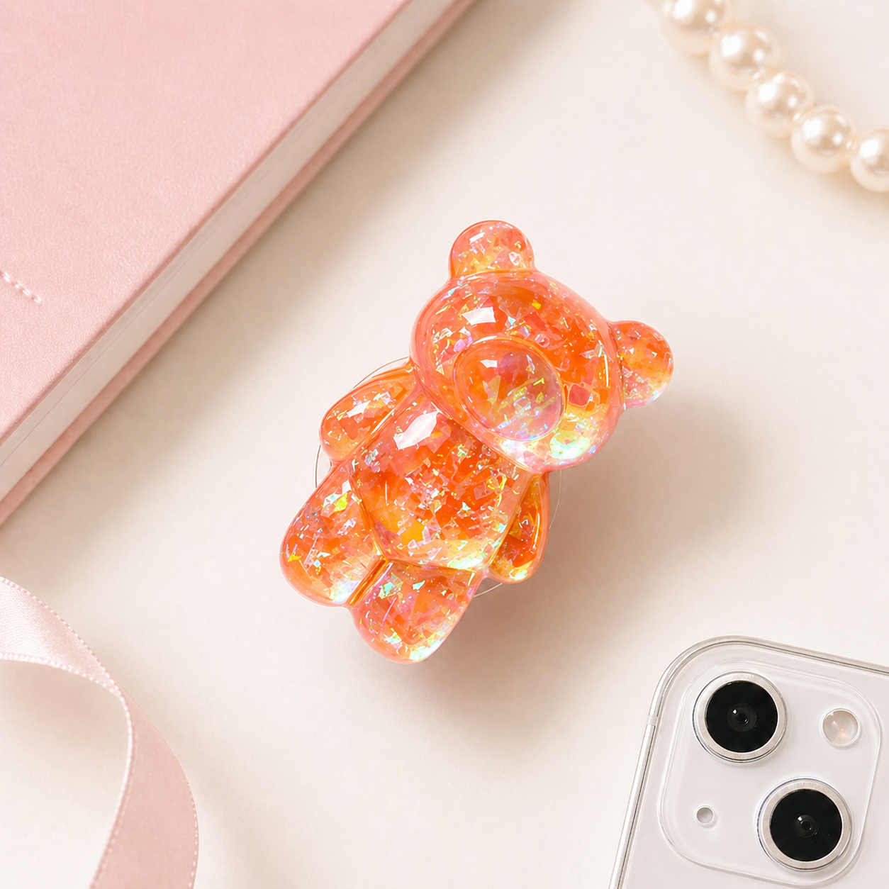 Glitter Gummy - 3D Glitter Bear Cell Phone Holder Bracket Universal Finger Ring holder
