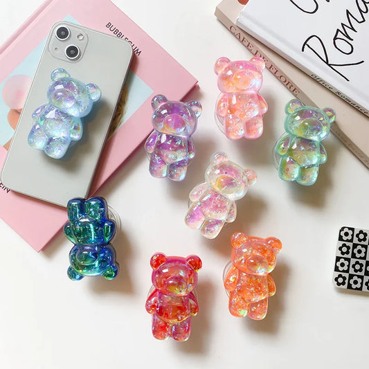 Glitter Gummy - 3D Glitter Bear Cell Phone Holder Bracket Universal Cute Finger Ring holder