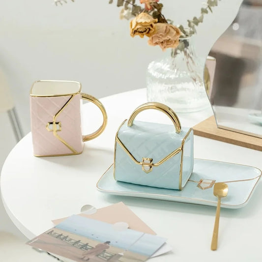 Purse & Pour Mug - Porcelain Handbag Cups and Saucer Set