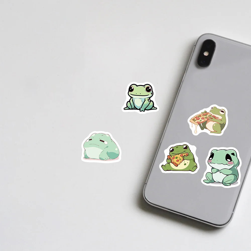 LilyPad Laughs - 100PCS Cute Cartoon Frog Stickers Great for Handbooks Phone Cases Laptop Suitcases Water Cups Waterproof Stickers
