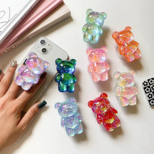 Glitter Gummy - 3D Glitter Bear Cell Phone Holder Bracket Universal Finger Ring holder