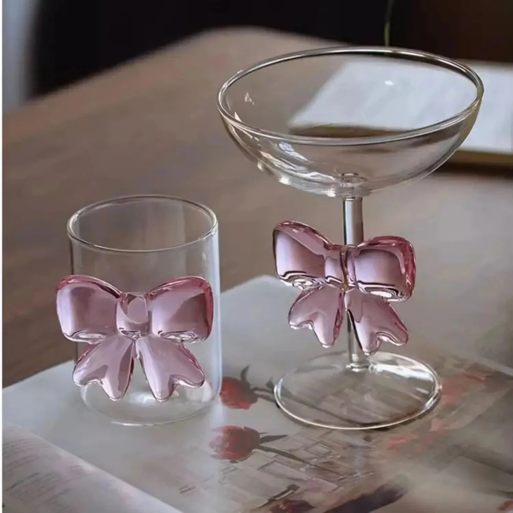 Rosé Ribbon Glass - Pink Bow Glass Goblet Heat-resistant
