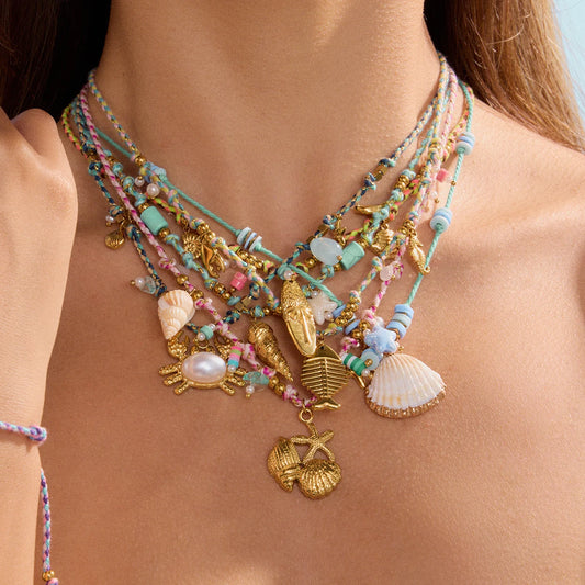 Coastal Seaside TideTreasure - Bohemian Style Colorful Rope Stainless Steel Pendant Necklace