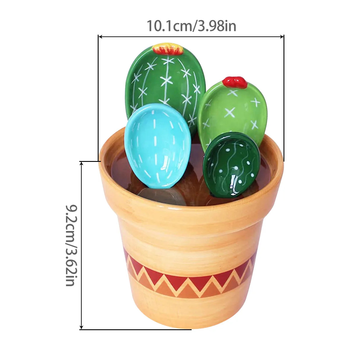 BloomScoop Cactus Porcelain Spoons with Pot Base - 4Pcs Porcelain Measuring Spoons Set with Base Cute Cactus Shape