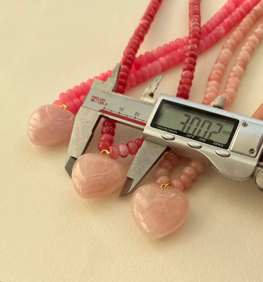 BlushHeart Natural Pink Stone Necklace - 30mm Natural Pink Stone Love Heart Pendant Necklaces