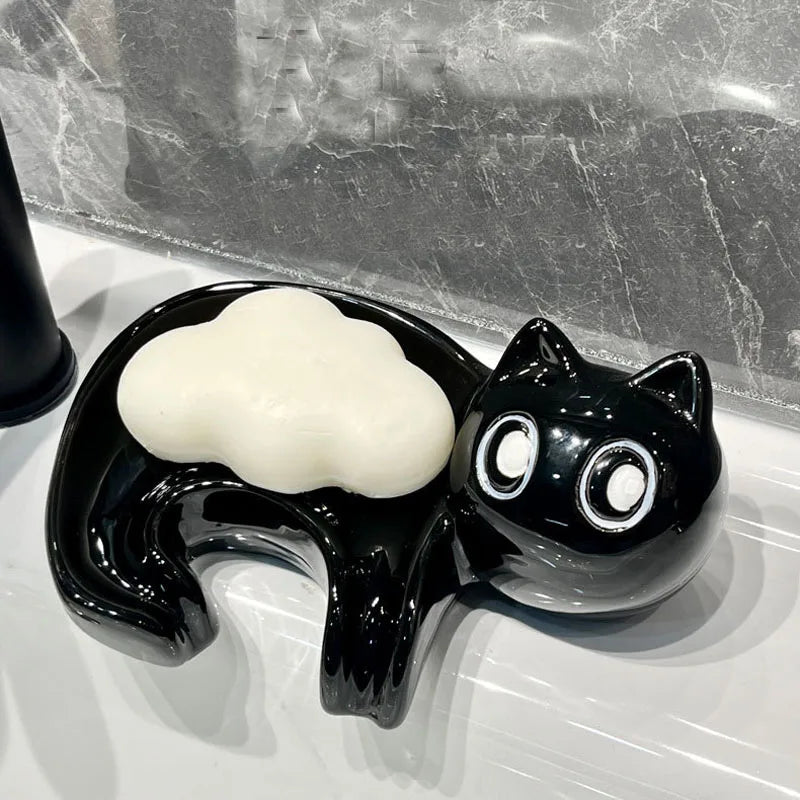 MeowMelt Soap Cradle - Cute Cat Drain Soap Holder Ceramic Soap Dish Home Decor