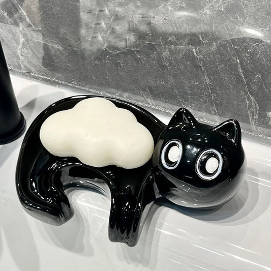 MeowMelt Soap Cradle - Cute Cat Drain Soap Holder Ceramic Soap Dish Home Decor