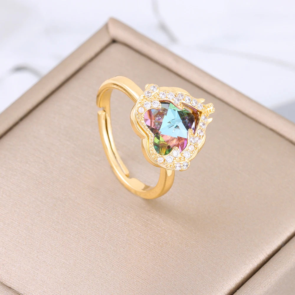 Neptune’s Heart Collection - Colorful Zircon Crystal Ocean Heart Pendant Necklaces, Earrings and Ring Set