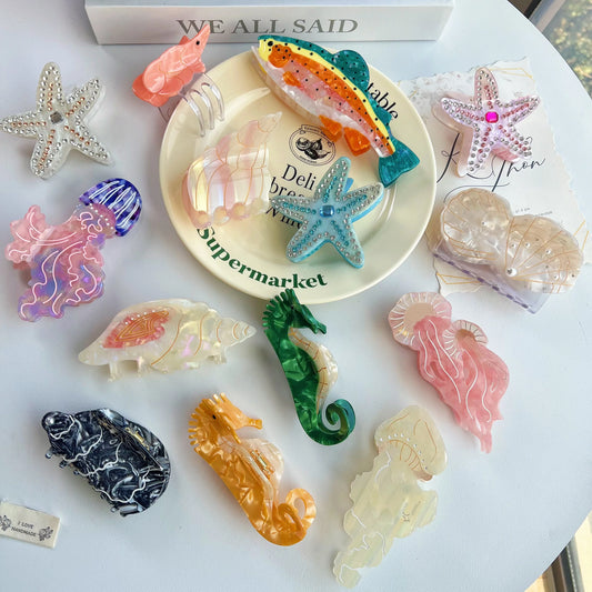 TideTamer Claw Clips - 14 Marine Jellyfish and Fish Claw Hair Clips
