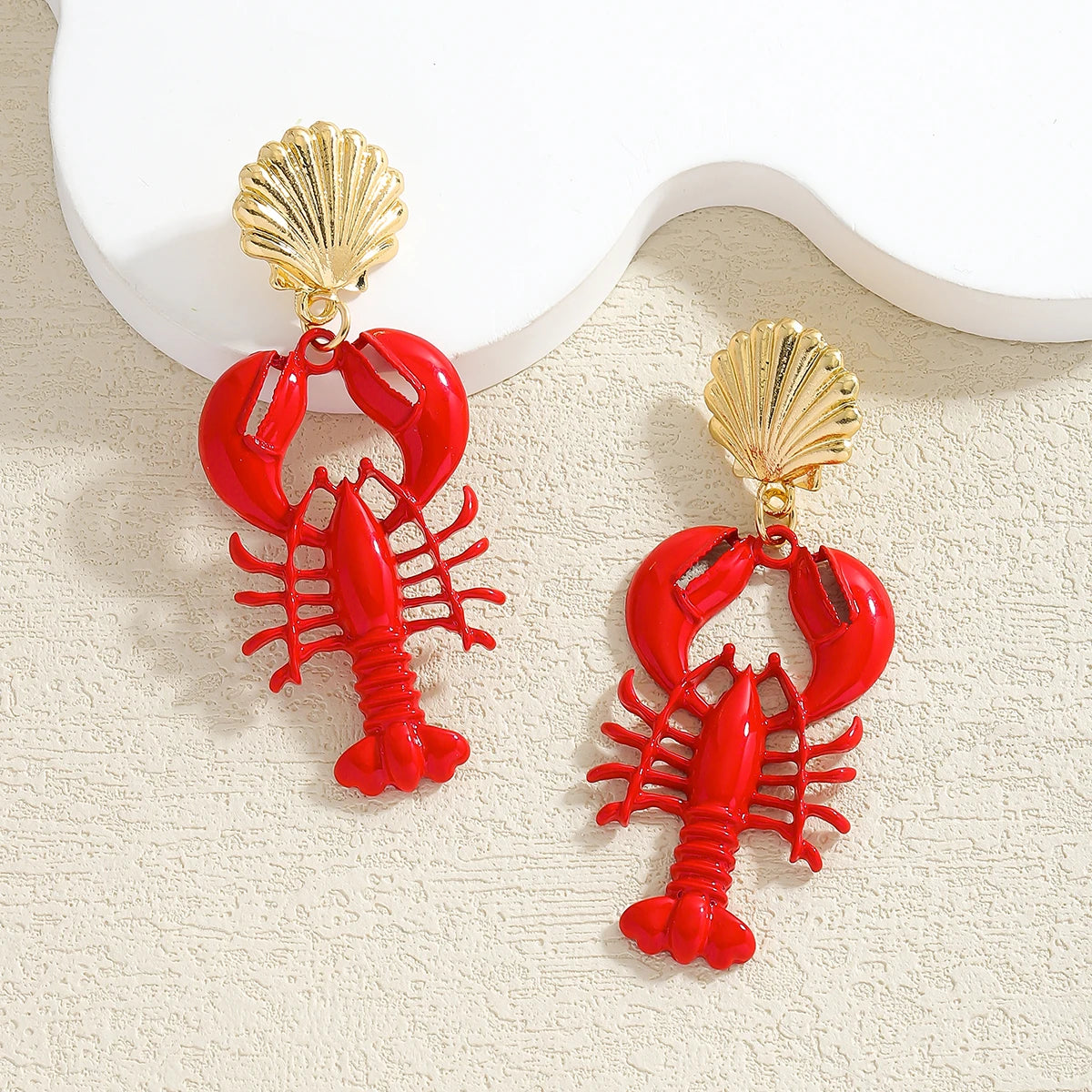 Seaside Lobster Earrings - Red Bake Paint Lobster Shell Dangle Earrings Jewelry Accessories