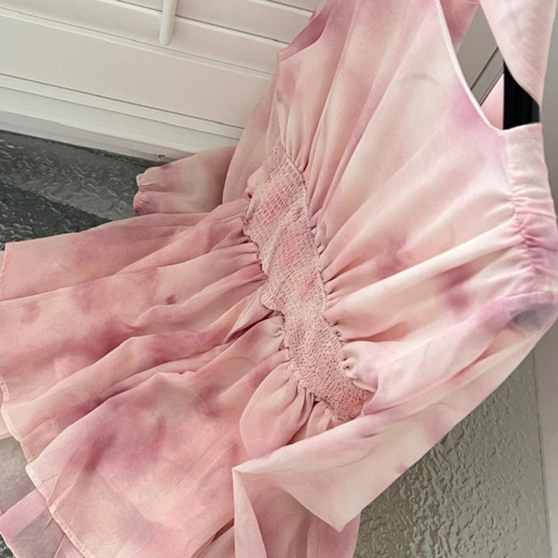 LilyChic Flare - Pink Sweet Women V Neck Fairy Mini Dress Chic Elegant Floral Print Long Sleeve Summer New Party Aesthetic Chiffon Dress