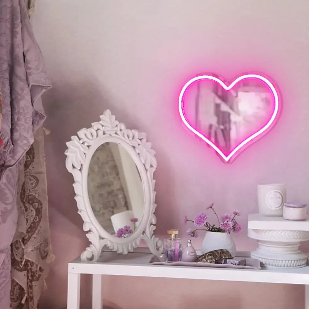 Luminous Heart Mirror - Dimmable USB Powered LED Night Light