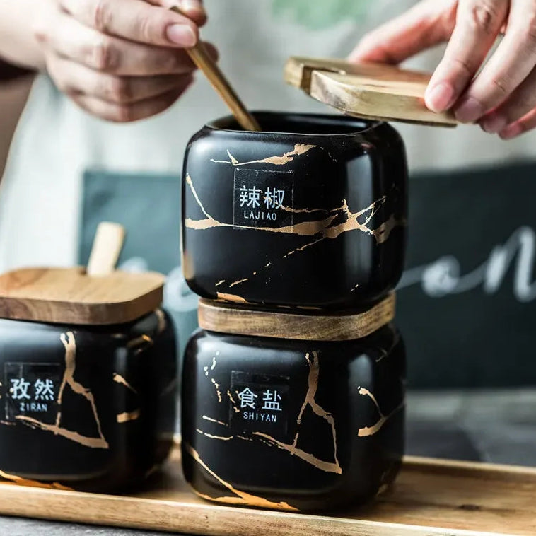 Alabaster Spice Vault - Marbled Ceramic Seasoning Jar