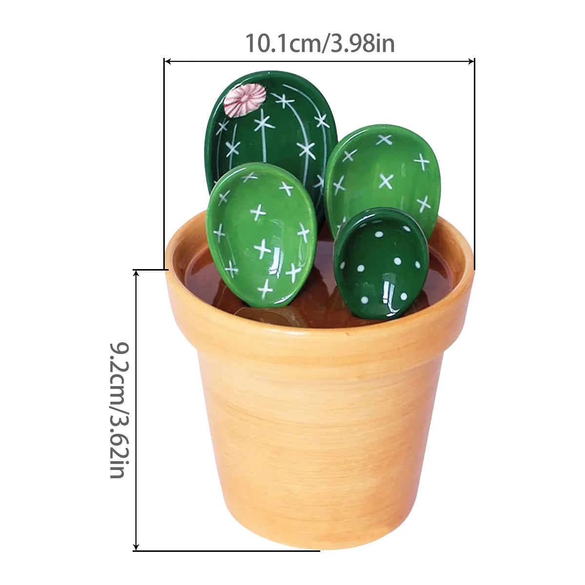BloomScoop Cactus Porcelain Spoons with Pot Base - 4Pcs Porcelain Measuring Spoons Set with Base Cute Cactus Shape