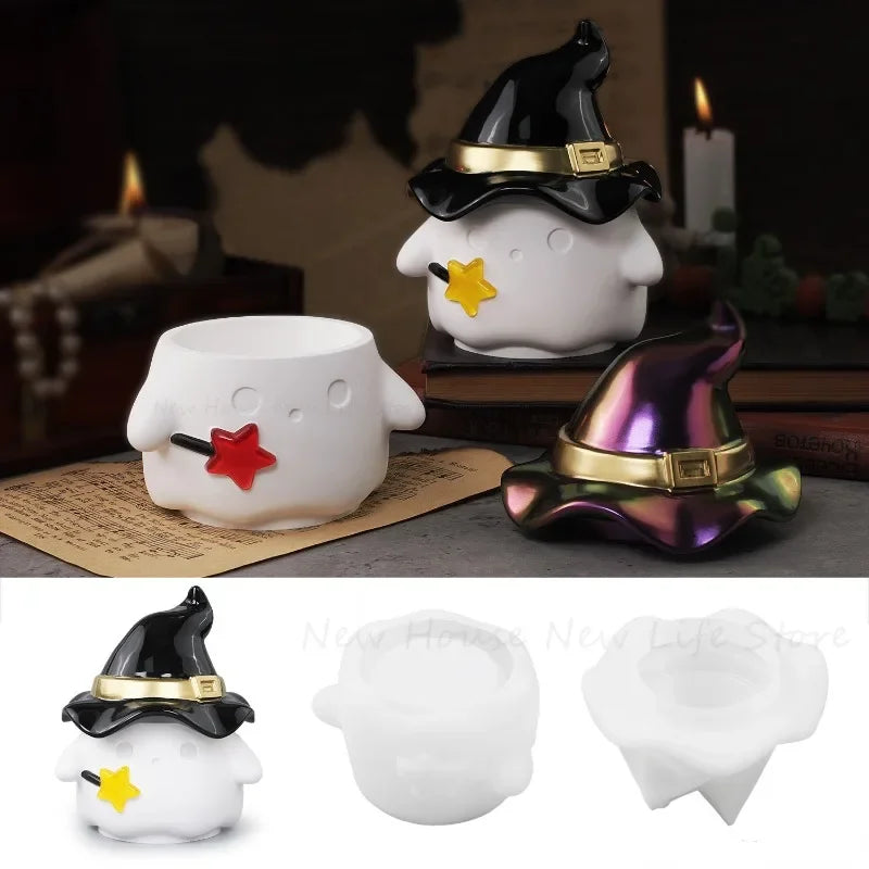 SpiritedJar Mold - Cute Ghost Storage Box Silicone Mold Epoxy Resin Jar Molds with Lid Halloween Candle Cup Mold Plaster/Concrete Candle Jar Mould