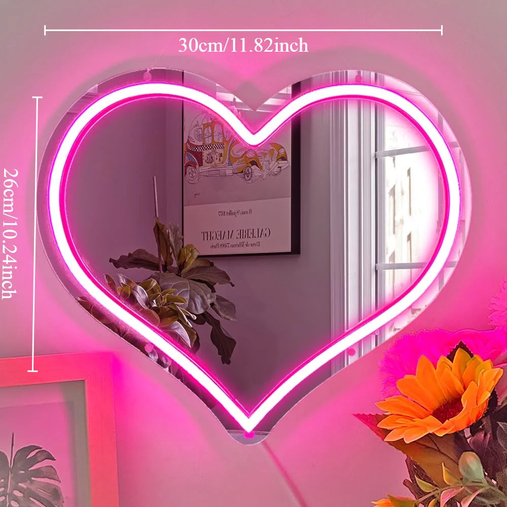 Luminous Heart Mirror - Dimmable USB Powered LED Night Light