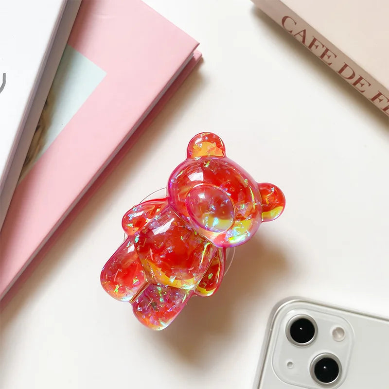 Glitter Gummy - 3D Glitter Bear Cell Phone Holder Bracket Universal Cute Finger Ring holder