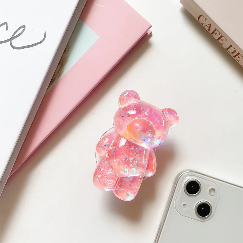 Glitter Gummy - 3D Glitter Bear Cell Phone Holder Bracket Universal Cute Finger Ring holder
