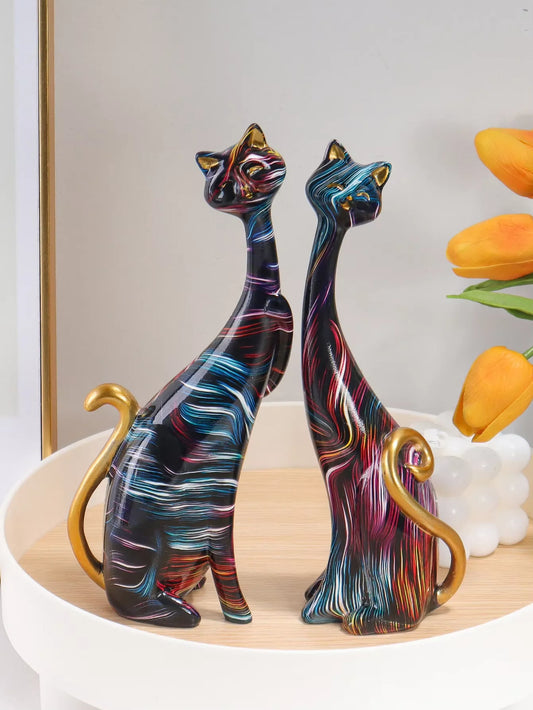 MeowMuse Sculpture - Creative Watercolor Cat Couple Sculpture