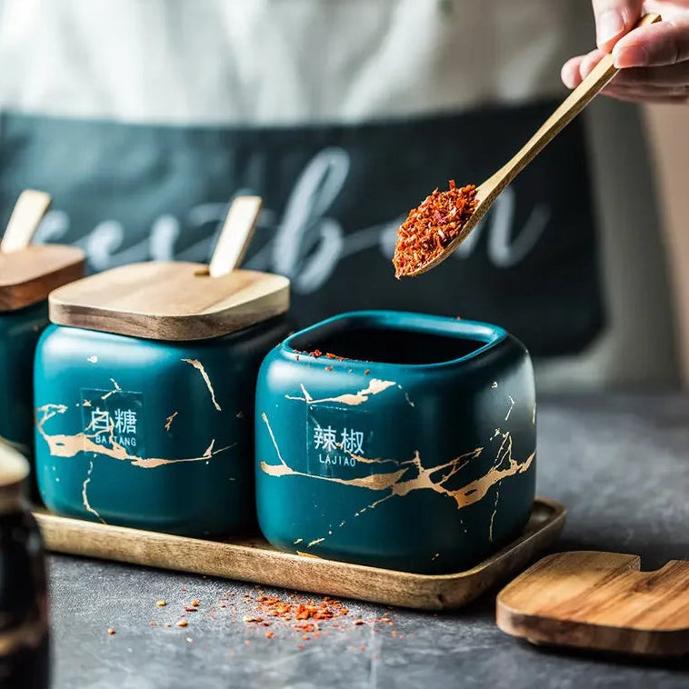 Alabaster Spice Vault - Marbled Ceramic Seasoning Jar