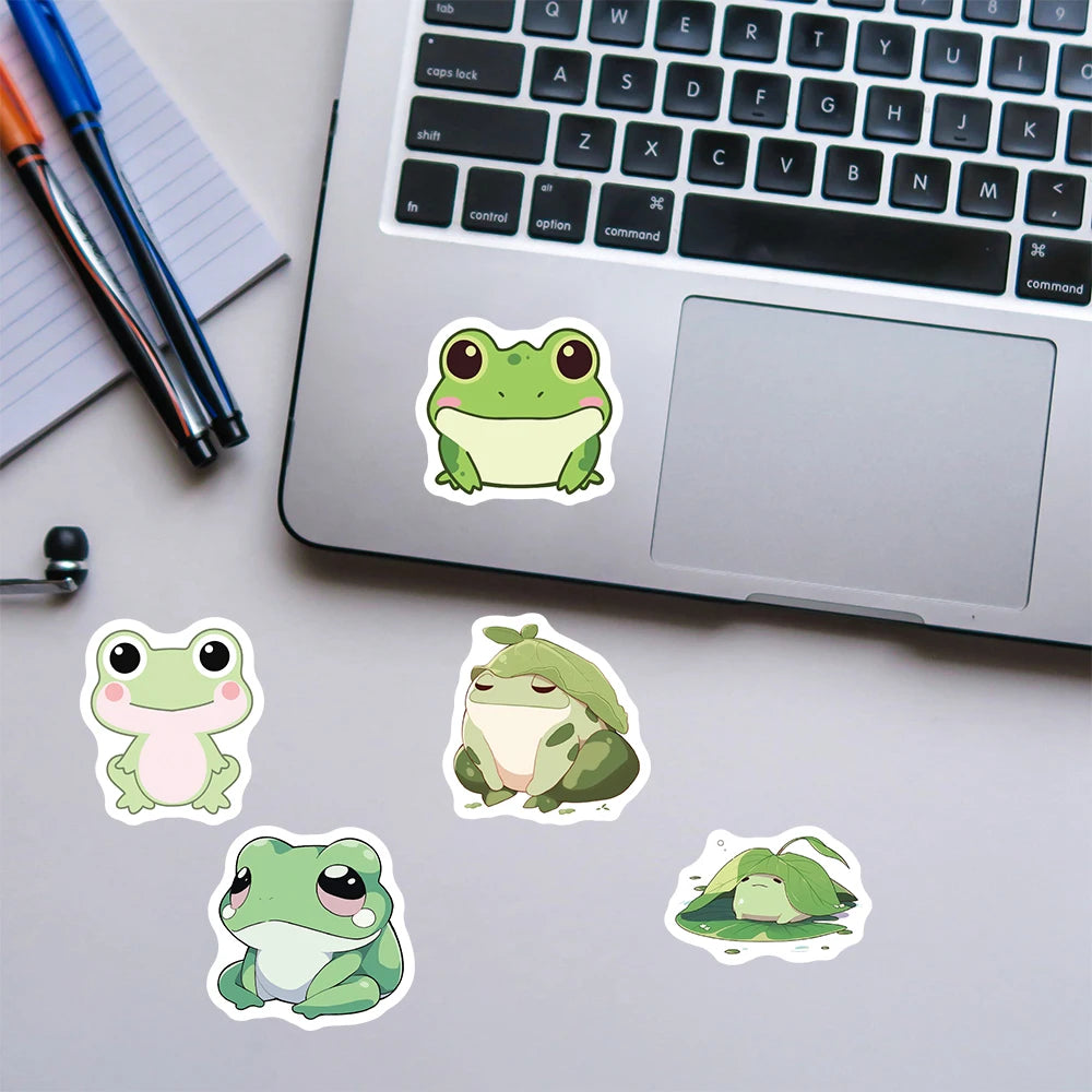 LilyPad Laughs - 100PCS Cute Cartoon Frog Stickers Great for Handbooks Phone Cases Laptop Suitcases Water Cups Waterproof Stickers